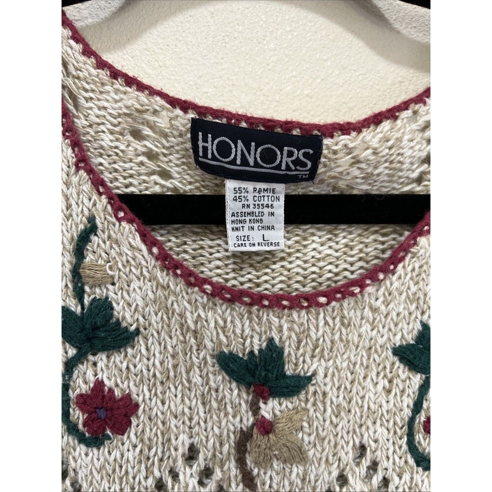 VTG Women’s Sweater Flowers Grannycore Spring Crochet L - Picture 3 of 7